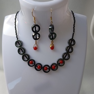 Set cu Coral rosu, Spinel si Hematit negru - Artynos.ro
