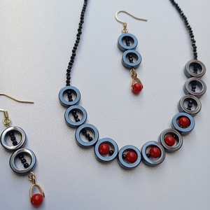 Set cu Coral rosu, Spinel si Hematit negru - bijuterii - seturi de bijuterii - Artynos.ro