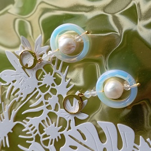 Cercei cu cerc de Opal 2cm, perla de cultura si cubic zirconia, tortite placate cu aur 18K - bijuterii - cercei - cercei din pietre semiprețioase - Artynos.ro