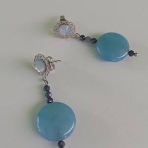 Cercei albastri cer senin cu Calcedonie, Safir si Swarovski - Artynos.ro