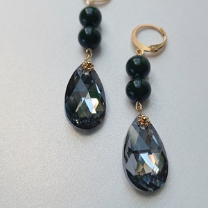 Cercei cu perle Preciosa si Swarovski Pear Light Chrome, 5.5 cm - bijuterii - cercei - cercei din mărgele - Artynos.ro