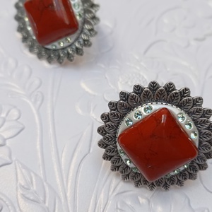 Inel Floare argintie 3.5cm cu Jasp rosu si Swarovski - bijuterii - inele - inele cu pietre semiprețioase - Artynos.ro
