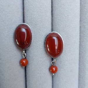Cercei retro cu Jasp rosu 10x14mm - bijuterii - cercei - cercei din pietre semiprețioase - Artynos.ro