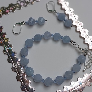 Set bijuterii Aquamarin si cristale Swarovski Light Sapphire 5mm - Artynos.ro