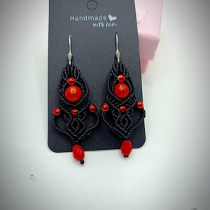 Cercei roșii macrame Jad  - bijuterii - cercei - cercei drop - Artynos.ro