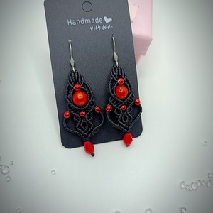 Cercei roșii macrame Jad  - bijuterii - cercei - cercei drop - Artynos.ro