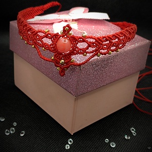 Colier micro macrame Cuart Cherry - Artynos.ro