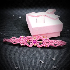 Brățară micro macrame Jad magenta  - Artynos.ro