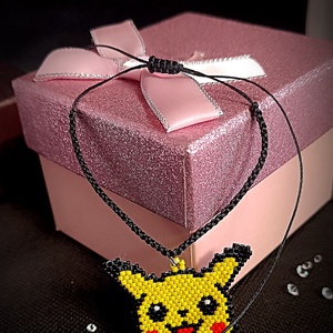 Colier Copii Figurina Pikachu Myiuki , Bijuterii, Coliere, Coliere cu pandantive, Împletituri, broderie cu mărgele, ARTYNOS