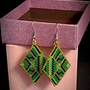 Cercei Verzi Broderie Myiuki Delica , Bijuterii, Cercei, Cercei agățați, Împletituri, broderie cu mărgele, ARTYNOS