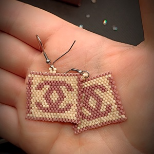 Cercei Logo Patrat Broderie Margele Myiuki  - bijuterii - cercei - cercei agățați - Artynos.ro