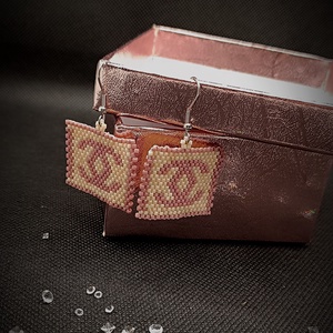 Cercei Logo Patrat Broderie Margele Myiuki  - bijuterii - cercei - cercei agățați - Artynos.ro
