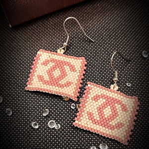 Cercei Logo Patrat Broderie Margele Myiuki  - bijuterii - cercei - cercei agățați - Artynos.ro