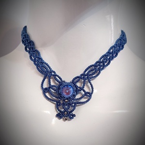 Colier Albastru Micro Macrame Cu Cristal Swarovski  - Artynos.ro