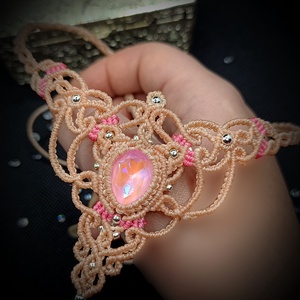 Colier Roz Micro macrame cu Cristal  - Artynos.ro