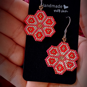 Cercei Floare Broderie Myiuki Delica , Bijuterii, Cercei, Cercei agățați, Broderie, Împletituri, broderie cu mărgele, ARTYNOS