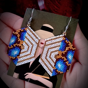 Cercei Tonuri de Albastru Myiuki Delica , Bijuterii, Cercei, Cercei agățați, Broderie, Împletituri, broderie cu mărgele, ARTYNOS