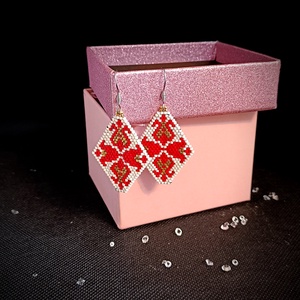 Cercei floral broderie margele Myiuki , Bijuterii, Cercei, Cercei agățați, Împletituri, broderie cu mărgele, ARTYNOS