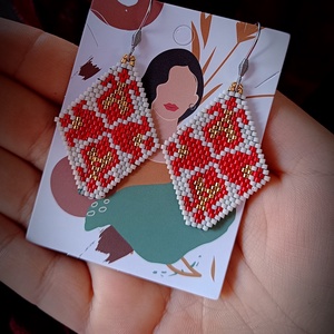 Cercei floral broderie margele Myiuki  - bijuterii - cercei - cercei agățați - Artynos.ro