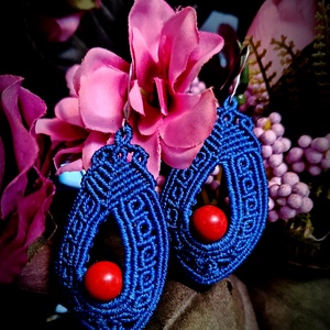 Cercei albastru micromacrame cu piatra Coral  - bijuterii - cercei - cercei agățați - Artynos.ro