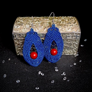 Cercei albastru micromacrame cu piatra Coral  - bijuterii - cercei - cercei agățați - Artynos.ro