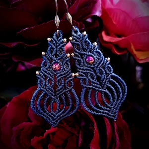 Cercei albastru micromacrame Jasp - Artynos.ro