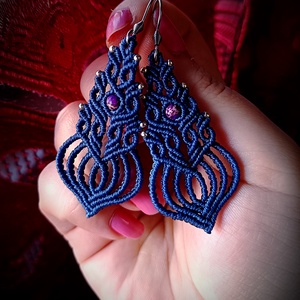 Cercei albastru micromacrame Jasp - bijuterii - cercei - cercei agățați - Artynos.ro