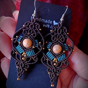 Cercei Micromacrame cu Piatra Lunii  - bijuterii - cercei - cercei agățați - Artynos.ro