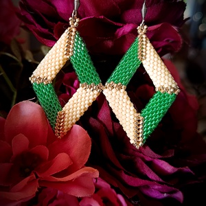 Cercei Diamond 3D Mărgele Myiuki Delica , Bijuterii, Cercei, Cercei drop, Împletituri, broderie cu mărgele, ARTYNOS