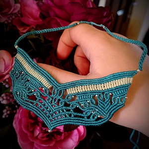 Colier tribal verde macrame cu biluțe Myiuki , Bijuterii, Coliere, Colier Y, Împletitură, Înnoda, ARTYNOS