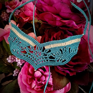 Colier tribal verde macrame cu biluțe Myiuki  - bijuterii - coliere - colier y - Artynos.ro