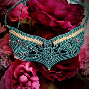 Colier tribal verde macrame cu biluțe Myiuki  - bijuterii - coliere - colier y - Artynos.ro