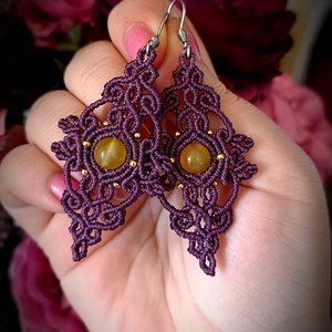 Cercei Boho Macrame Cu Agata Galbena - bijuterii - cercei - cercei agățați - Artynos.ro