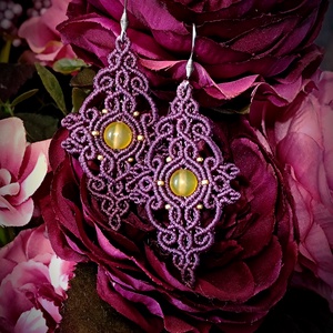 Cercei Boho Macrame Cu Agata Galbena - bijuterii - cercei - cercei agățați - Artynos.ro