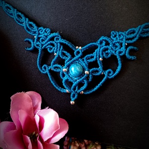 Colier turcoaz macrame cu Acvamarin  - bijuterii - coliere - colier y - Artynos.ro