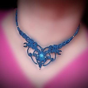 Colier turcoaz macrame cu Acvamarin  - bijuterii - coliere - colier y - Artynos.ro