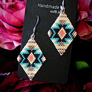 Cercei tribal broderie margele Myiuki  - bijuterii - cercei - cercei agățați - Artynos.ro