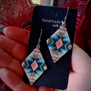 Cercei tribal broderie margele Myiuki  - bijuterii - cercei - cercei agățați - Artynos.ro