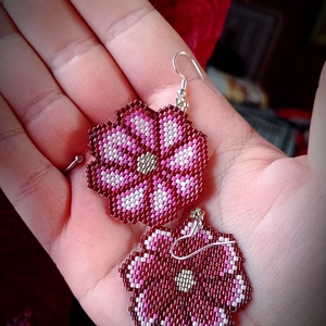 Cercei Burgundy Floral Broderie Mărgele Myiuki  - Artynos.ro