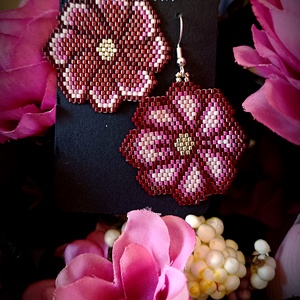 Cercei Burgundy Floral Broderie Mărgele Myiuki  - bijuterii - cercei - cercei agățați - Artynos.ro