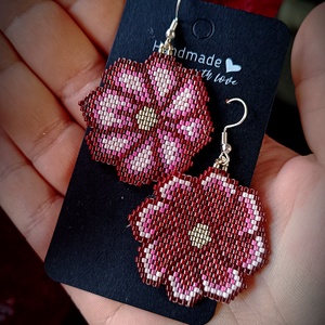 Cercei Burgundy Floral Broderie Mărgele Myiuki  - bijuterii - cercei - cercei agățați - Artynos.ro