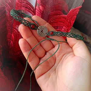 Colier choker macrame cu Zamac și Granat - bijuterii - coliere - coliere fără pandative - Artynos.ro