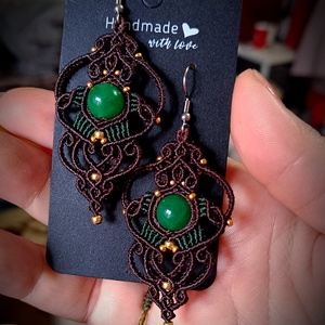 Cercei micromacrame cu piatra semiprețioasa Jad și biluțe Myiuki  - bijuterii - cercei - cercei candelabru - Artynos.ro
