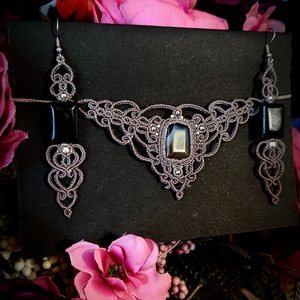 Set bijuterii elegant micromacrame cu cristal Onix  - bijuterii - seturi de bijuterii - Artynos.ro
