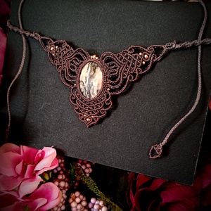 Colier micromacrame cu Opal Dendritic  - bijuterii - coliere - colier y - Artynos.ro