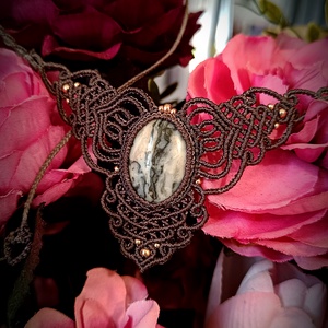 Colier micromacrame cu Opal Dendritic  - bijuterii - coliere - colier y - Artynos.ro