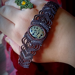 Brățară micromacrame unisex cu Jasp Dalmațian  - bijuterii - brățări - brățară împletită, brățară din fire - Artynos.ro