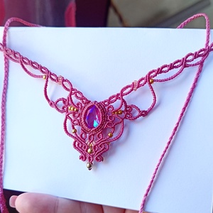 Colier Roz Micromacrame cu cristal Swarovski  - bijuterii - coliere - colier y - Artynos.ro