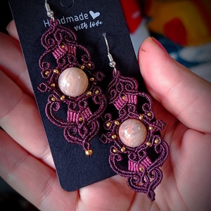 Cercei Violet Macrame Cu Piatra Lunii - bijuterii - cercei - cercei agățați - Artynos.ro