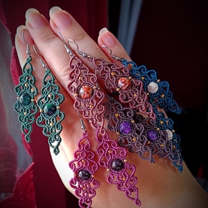 Cercei macrame cu cristal natural  - bijuterii - cercei - cercei agățați - Artynos.ro